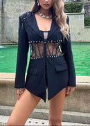 Breneon Rhinestone Cutout Blazer Set