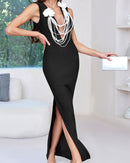 Jaren Floral Pearl Detail Maxi Dress In Black