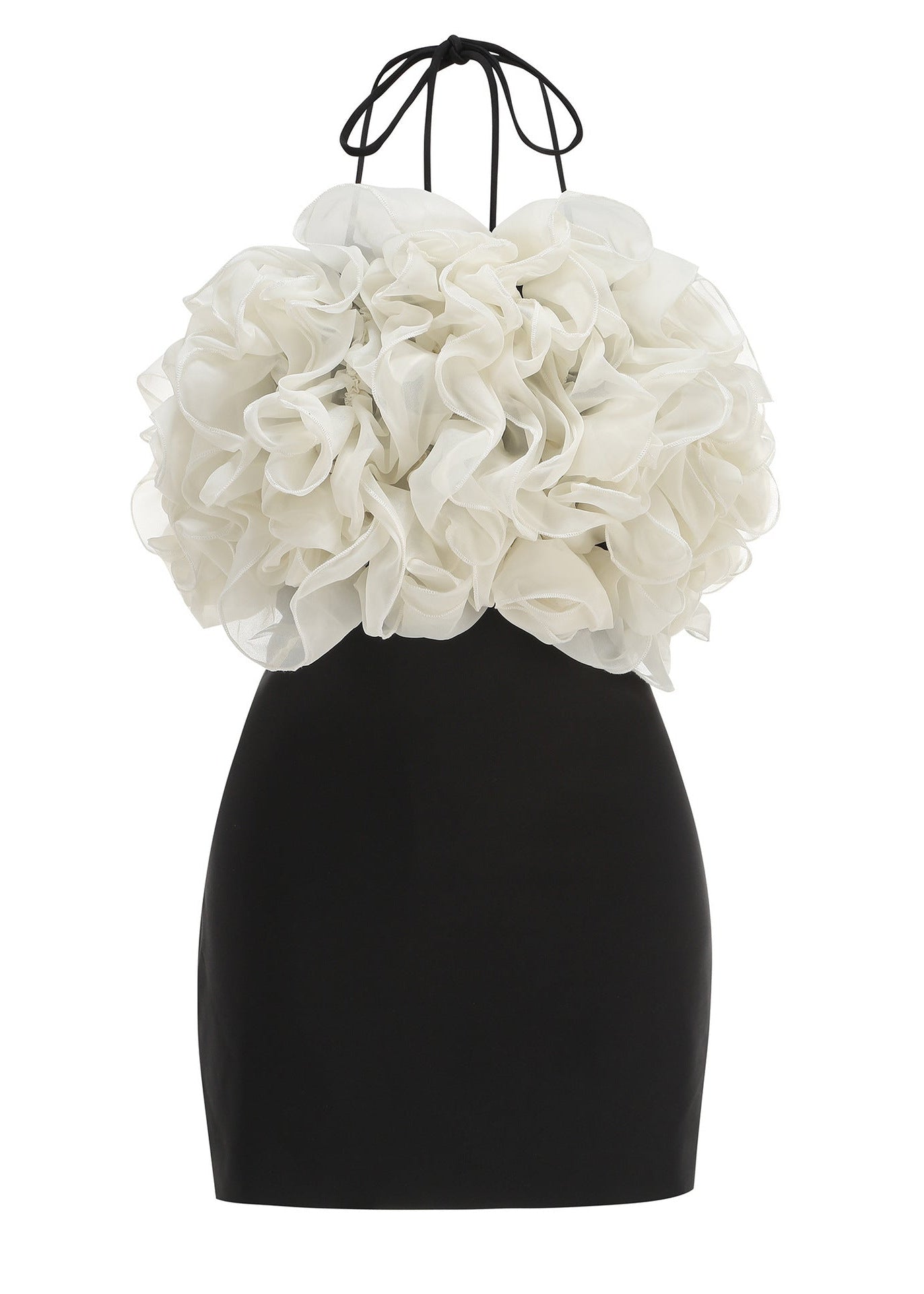 Basye Halter Ruffle Mini Dress Black In Ivory