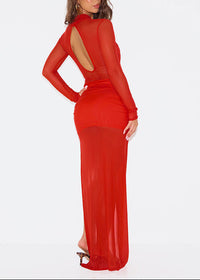 Ndoki Draped Split Mesh Maxi Dress In Red