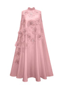Theoline Sleeveless Floral-Applique Midi Dress In Pink