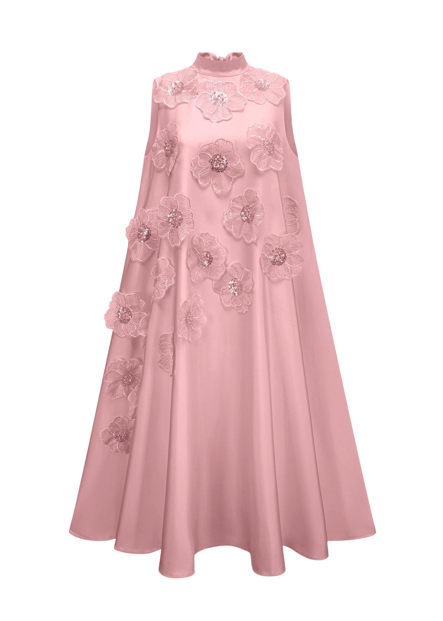 Theoline Sleeveless Floral-Applique Midi Dress In Pink