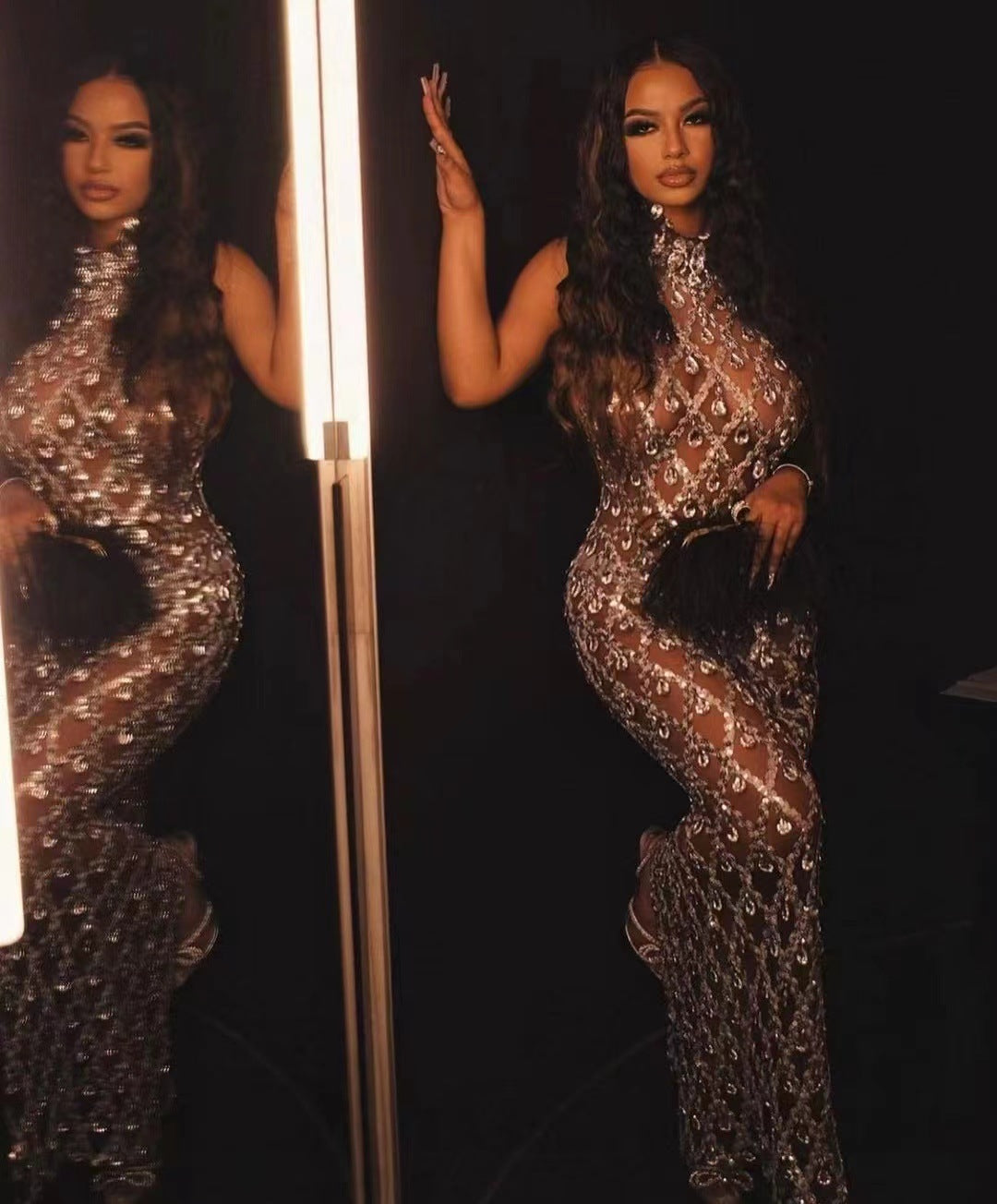 Cate Silver Diamond Maxi Dress