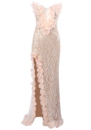 Crython Strapless Floral Sequin Maxi Dress In Nude