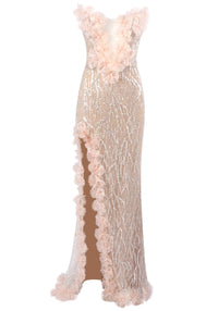 Crython Strapless Floral Sequin Maxi Dress In Nude