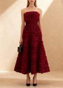 Ionocraft Strapless Floral A Line Midi Dress In Red