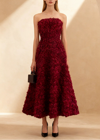 Ionocraft Strapless Floral A Line Midi Dress In Red