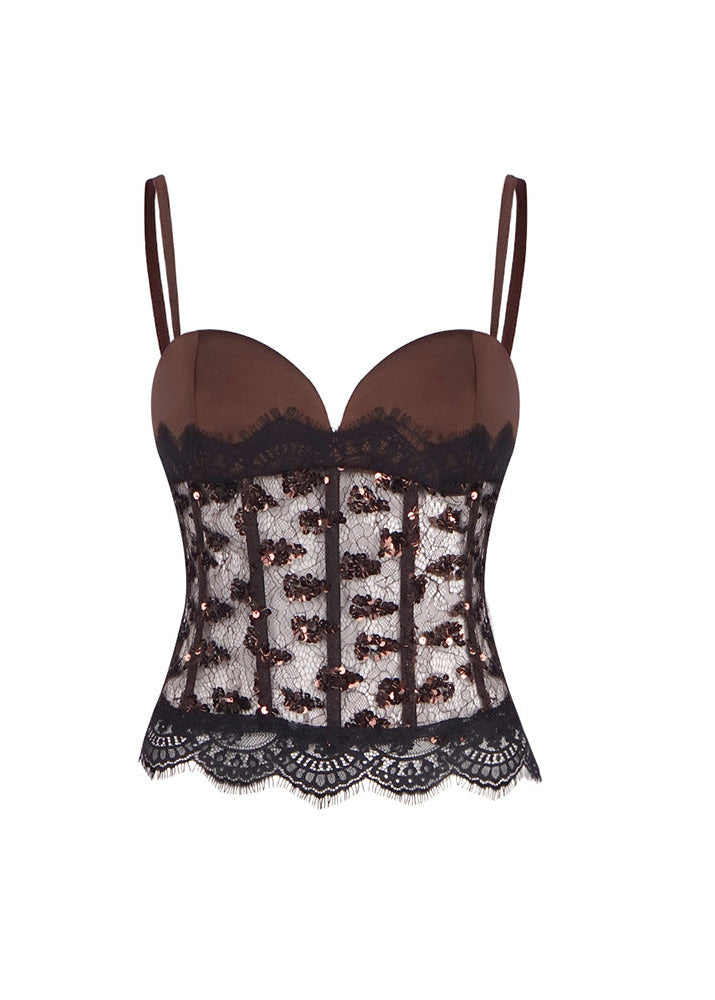 Raevyra Sequin Lace Corset Top