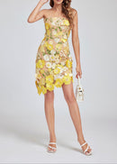 Paprika Strapless Embroidered Flower Mini Dress