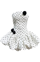Ahanu Polka Dot Strapless Floral Corset Puff Mini Dress In White