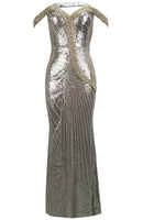 Othmar Embellished Bardot Sequin Maxi Dress In Platinum