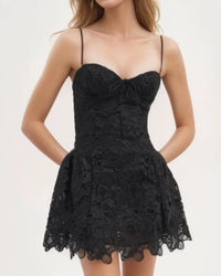 Lequoia Floral Crochet A Line Dress Black