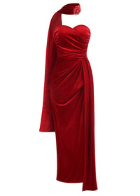 Arythix Velvet Flower Maxi Dress In Red