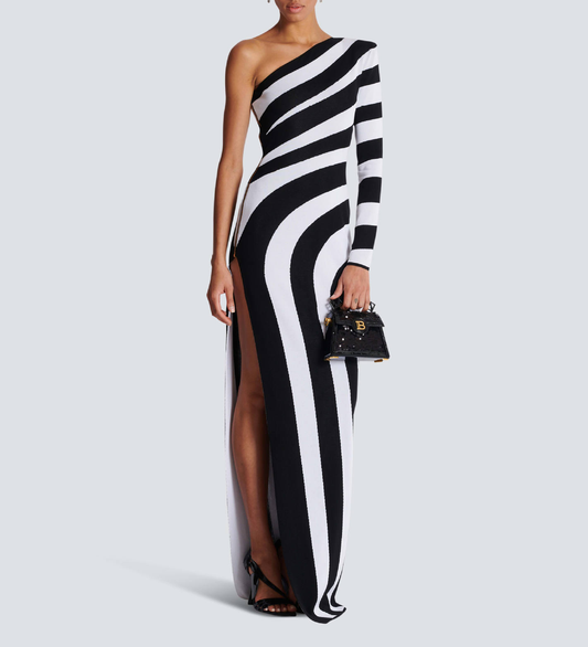 Leib Asymmetrical Striped Knit Maxi Dress