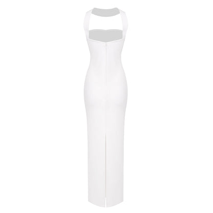 Karen Cutout Halter Backless Maxi Dress In White