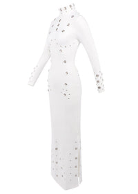 Brythis Long Sleeved Studded Maxi Dress In White