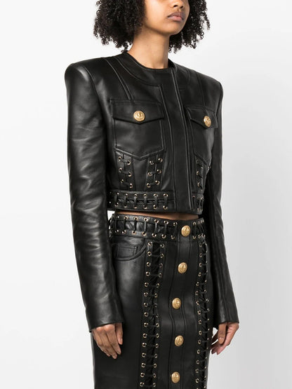 Kristin Leather Jacket Two Piece Set