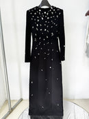 Bethel Long Sleeve Crystal A Line Maxi Dress In Black