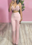 Nadim Floral Two Piece Jumpsuit In Blush Pink