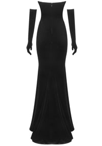Roswitha Strapless Gold Applique Maxi Velvet Dress In Black