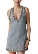Marlene Blue Crystal Sleeveless Denim Mini Dress