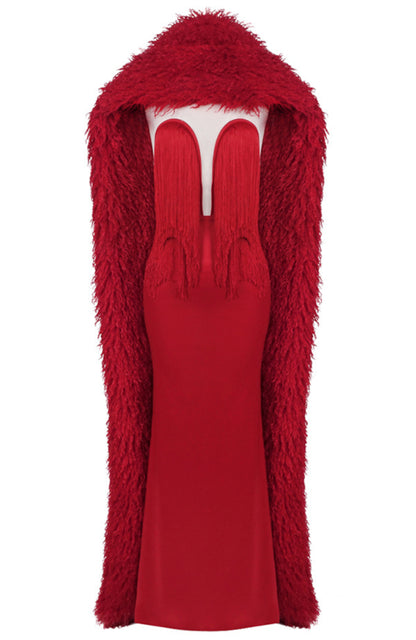 Styx Mesh Insert Tassel Maxi Dress In Red