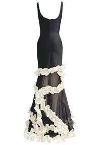Aeris Ruffle Mesh Maxi Dress In Black White