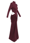 Gneissa Long Sleeve Cutout Draped Maxi Dress In Wine Red
