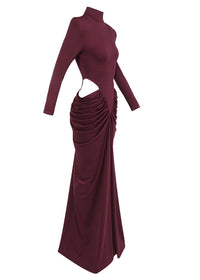 Gneissa Long Sleeve Cutout Draped Maxi Dress In Wine Red