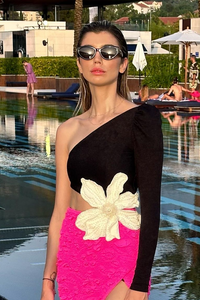 Unika Colorblock Beaded Floral One-Shoulder Bandage Maxi Dress