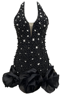 Jyrene Halter Embellished Floral Hem Mini Dress In Black