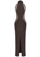 Emberi Braided Mesh Insert Maxi Dress In Brown
