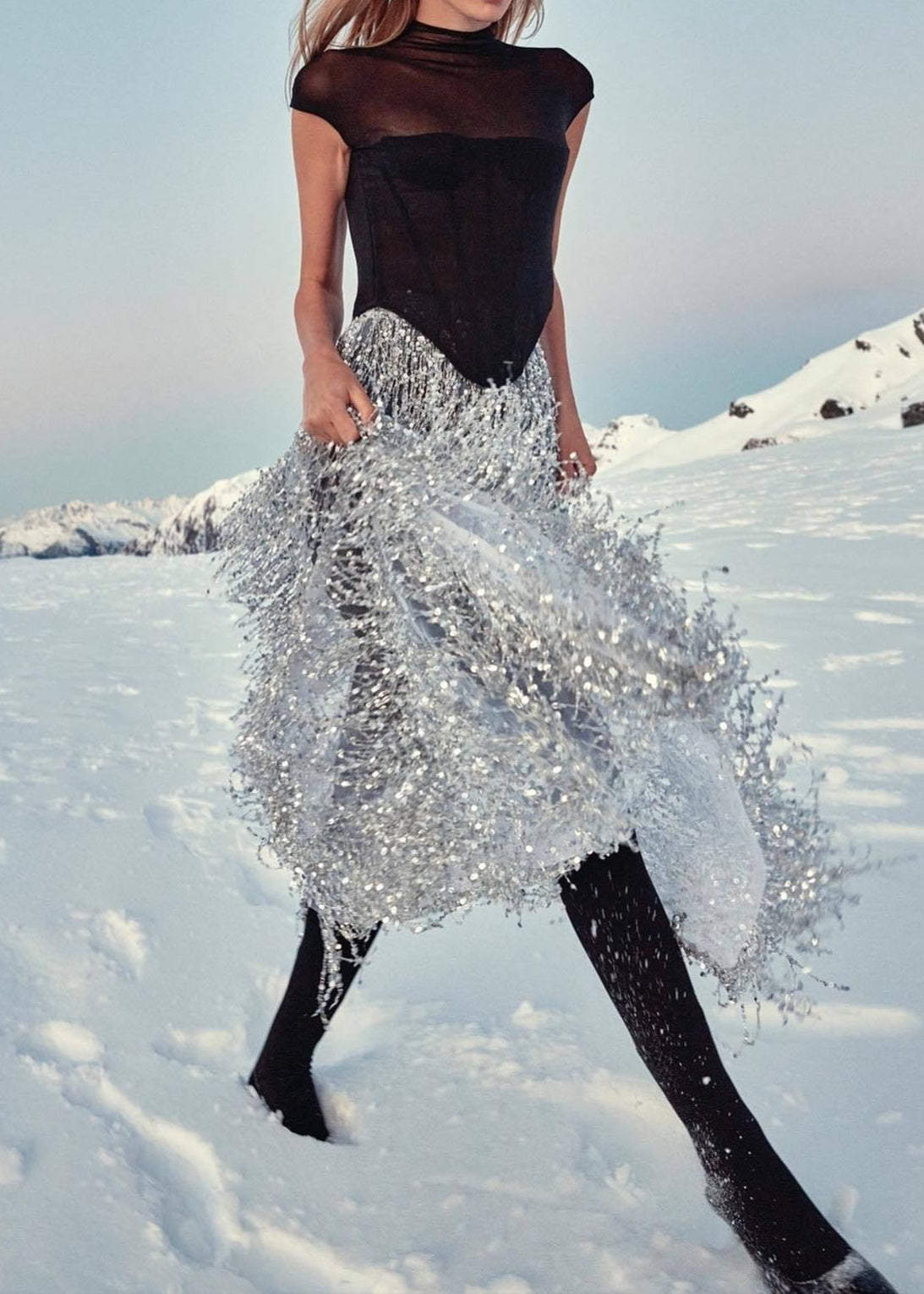 Jonix Mesh Tassel Sequin Long Skirt Set