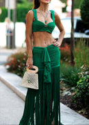 Hryonth Draped Ruffle Tassel Two Piece Maxi Dress In Green