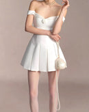 Nacala Floral Detail Bardot A Line Dress In White