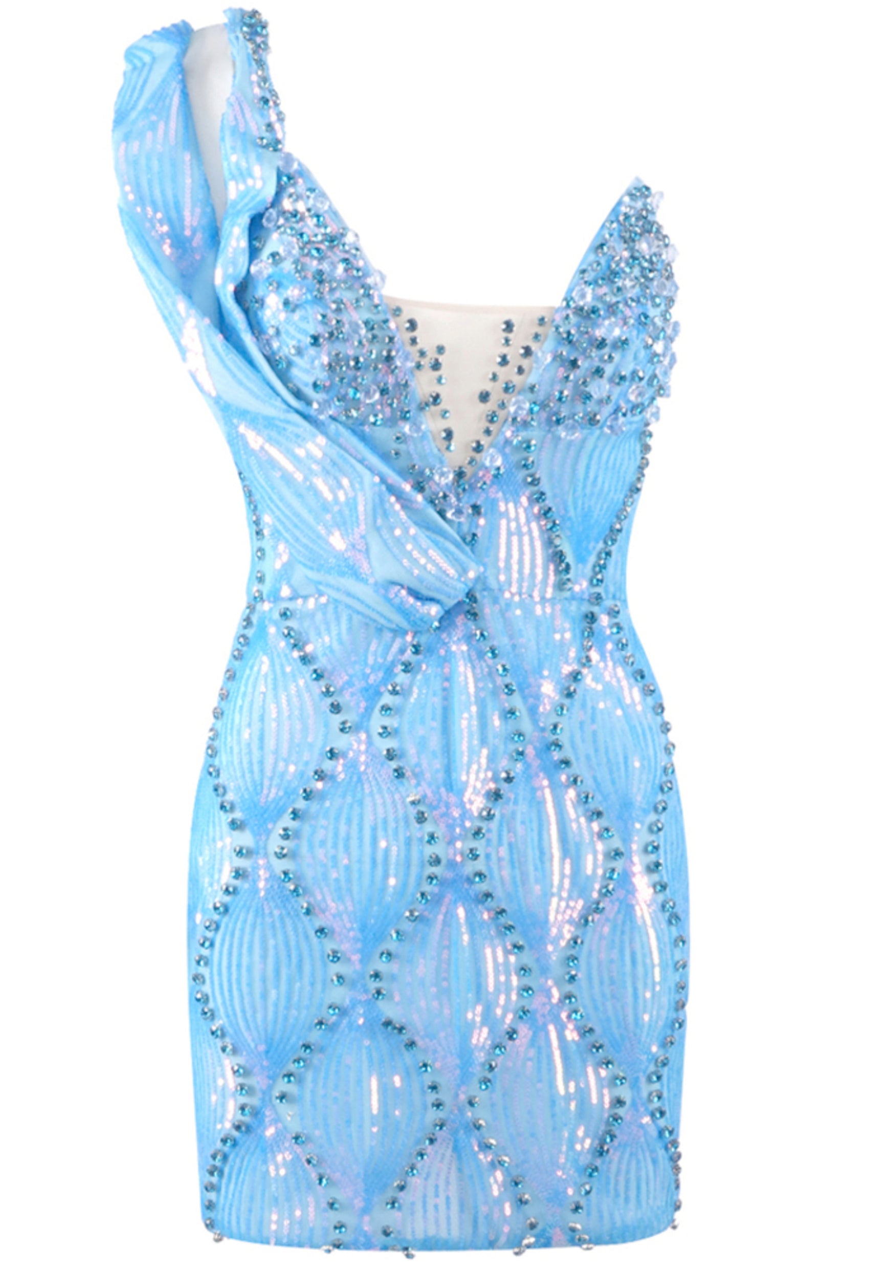 Jaelric One Shoulder Crystal Mini Dress In Blue