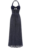 Saelyvira Halter Cutout Detail A Line Maxi Dress In Navy Blue