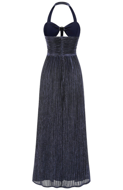 Saelyvira Halter Cutout Detail A Line Maxi Dress In Navy Blue
