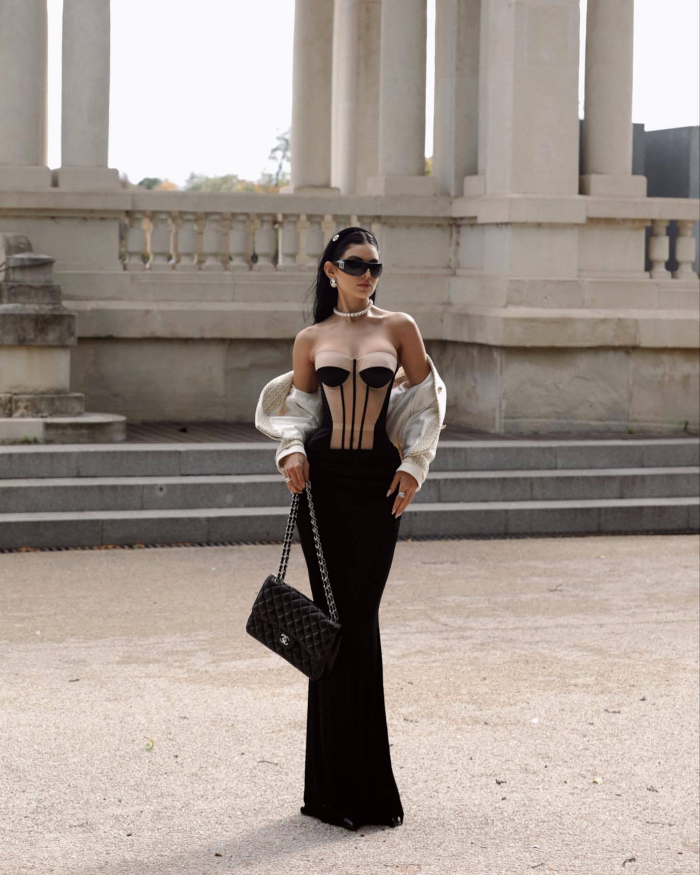 Ninamo Strapless Corset Two Piece Maxi Dress Black Nude Night Novas Ninamo Strapless Corset Two Piece Maxi Dress Black Nude Night Novas