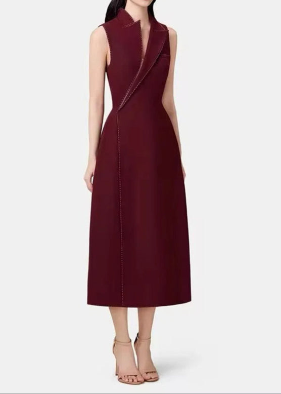 Aracely Asymmetric Collar Blazer Midi Dress In Red