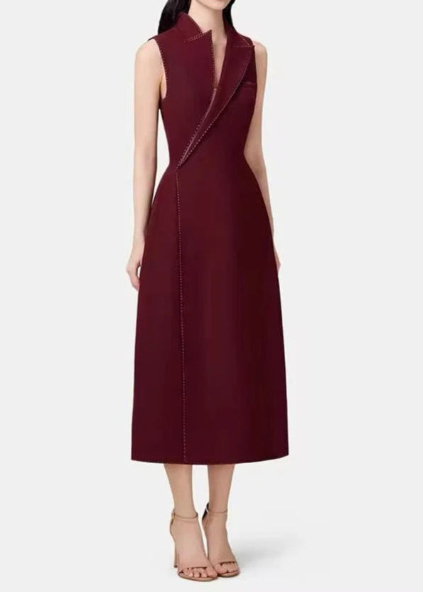 Aracely Asymmetric Collar Blazer Midi Dress In Red