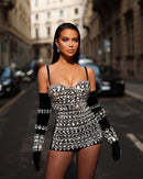 Naviya Crystal Embellished Bandage Dress With Gloves