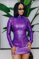 Juliet Long Sleeve Sequin Backless Dress Purple