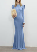 Implexor Long Sleeve Draped Back Maxi Dress In Blue