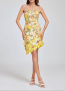Paprika Strapless Embroidered Flower Mini Dress