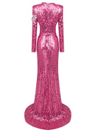 Seabi Long Sleeve Sequin Maxi Dress In Hot Pink