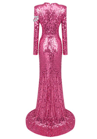 Seabi Long Sleeve Sequin Maxi Dress In Hot Pink