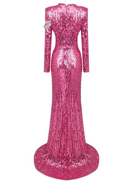 Seabi Long Sleeve Sequin Maxi Dress In Hot Pink