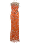 Roselani Strapless Crystal Maxi Dress In Orange