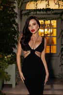 Zuelia Halter Neck Cutout Floral Maxi Dress In Black